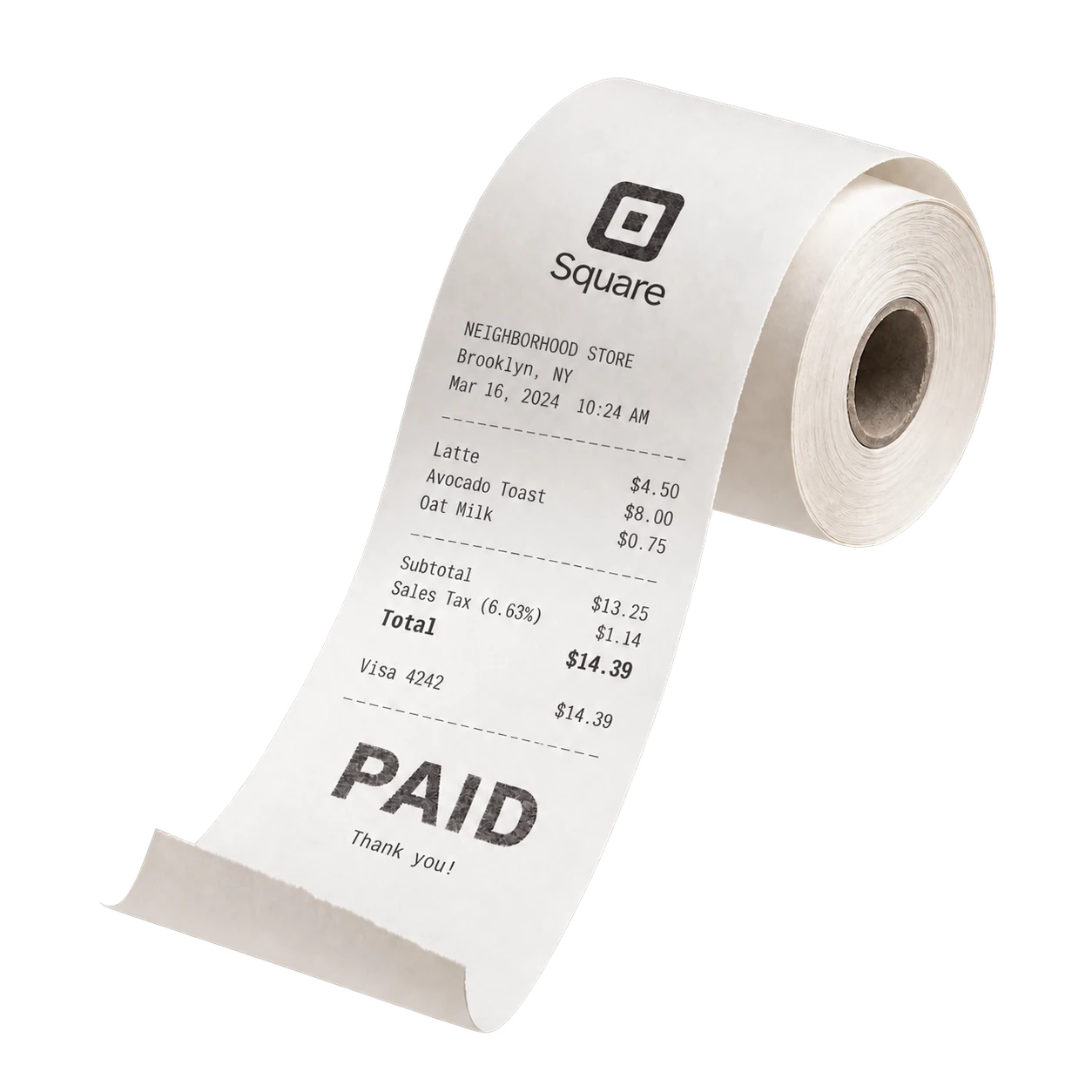 A Square receipt roll