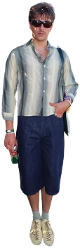 Community member wearing sunglasses and denim shorts