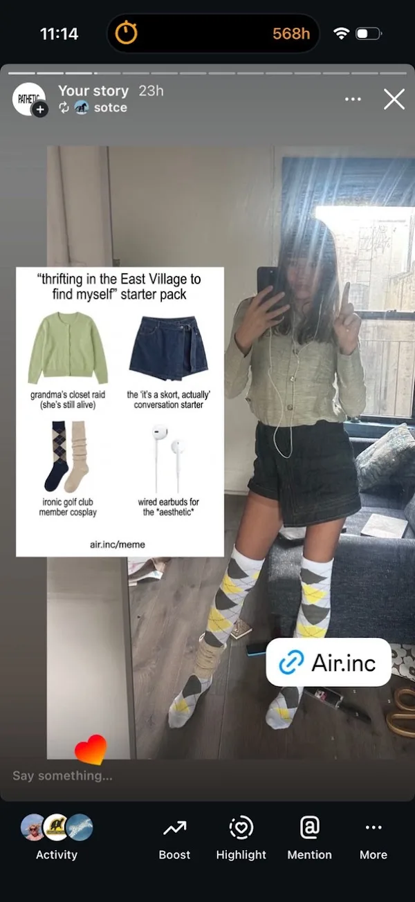 An outfit photo and its personalised Air Meme Booth result